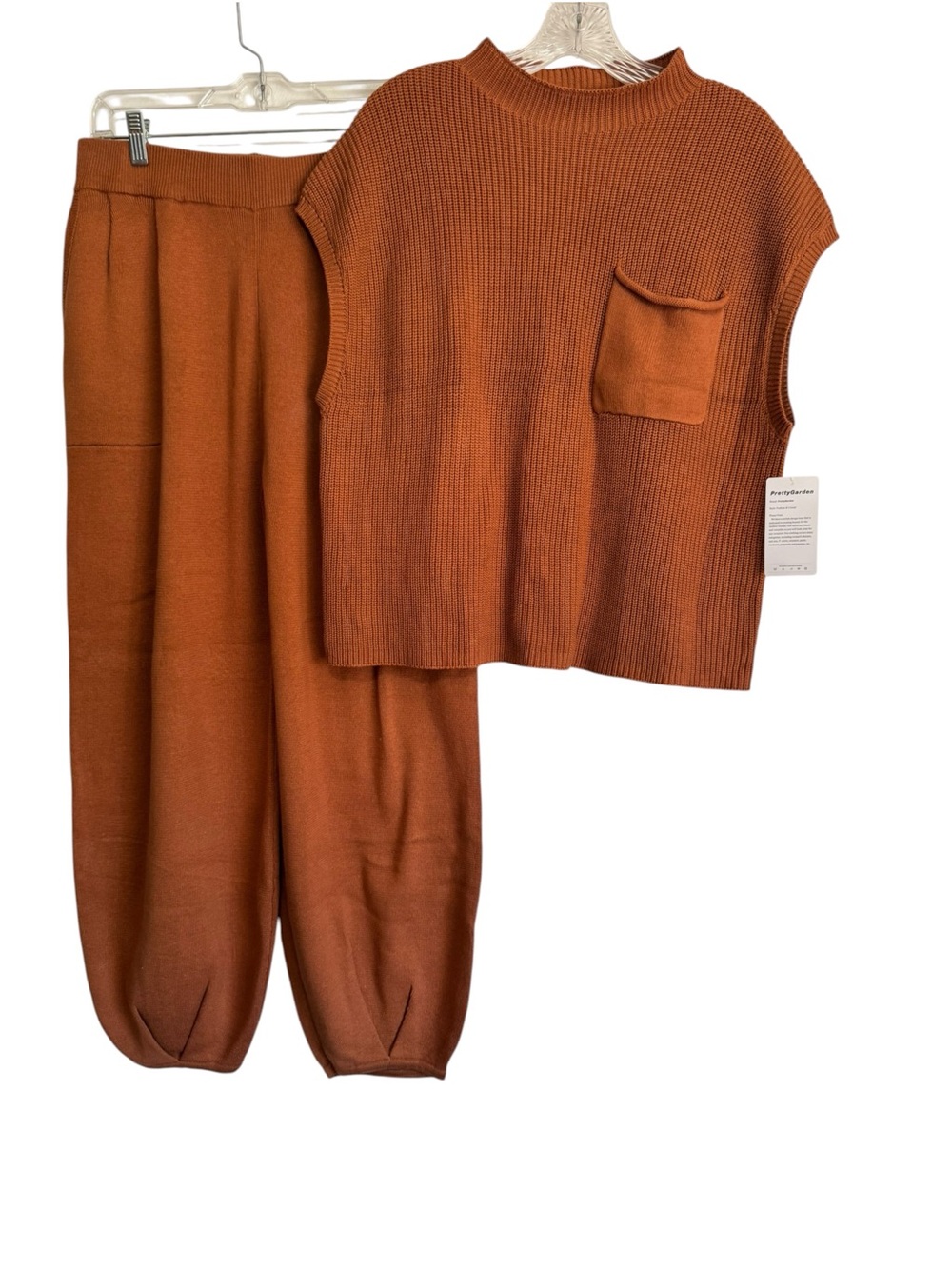 Pretty Garden Chic 100% Cotton Mock Neck Sweater & Jogger Matching Set Large NEW